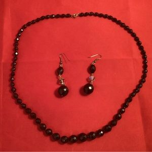 Black glass beaded Earrings and necklace